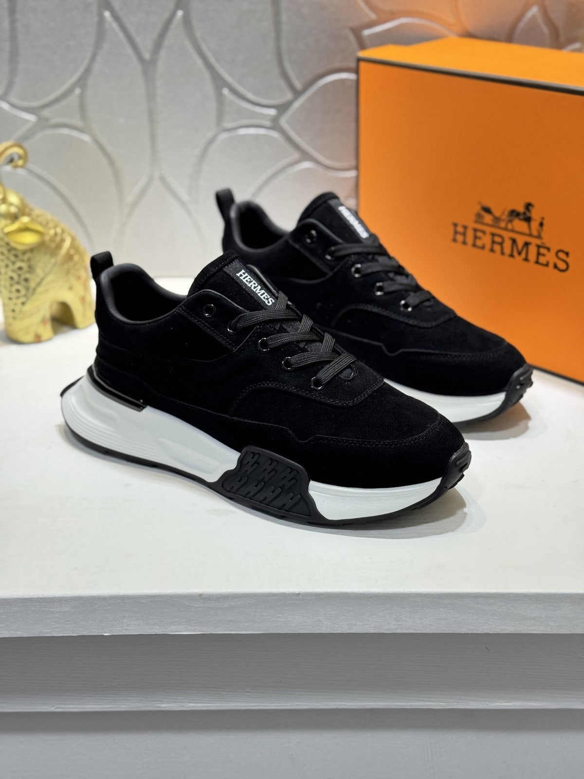 Hermès Men's Paneled Lace-Up Sneakers — front
