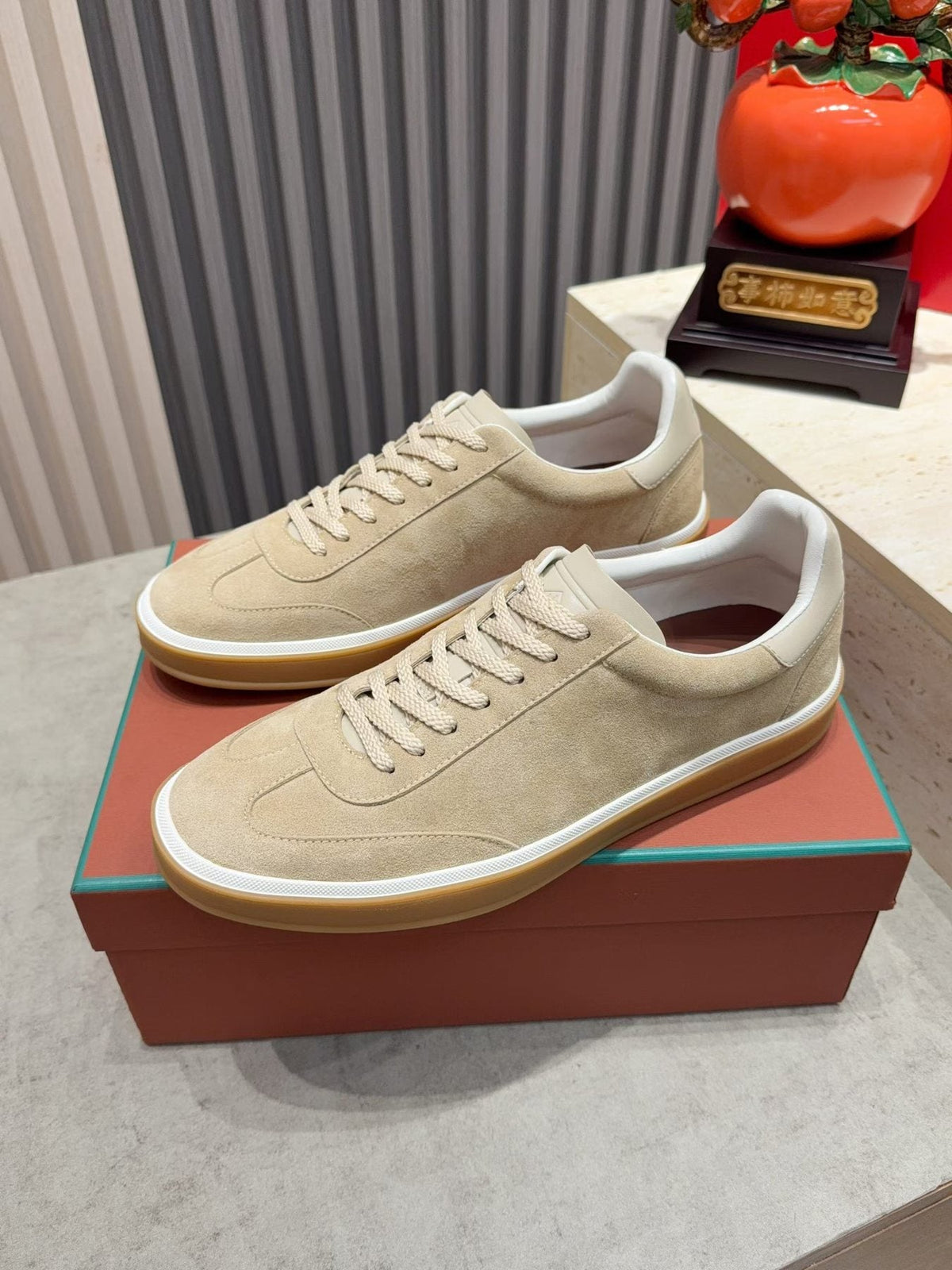 Loro Piana Tennis Walk Suede Low-Top Sneakers — front