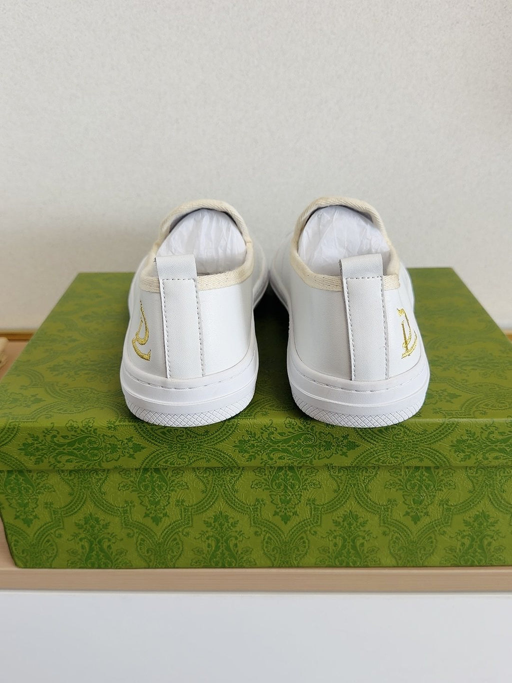 Gucci Brown Slip-On Sneakers with White Toe Caps — back
