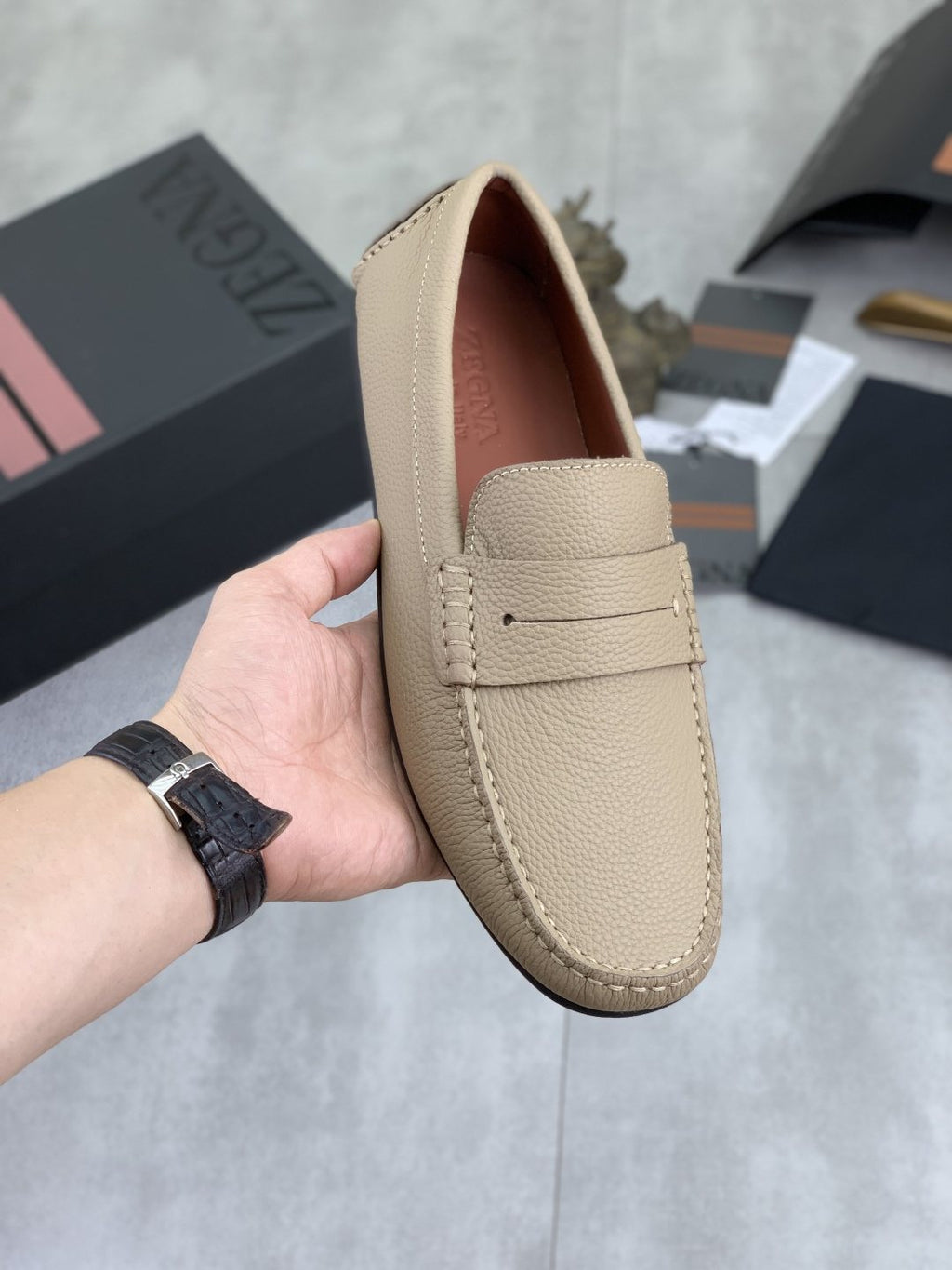 Zegna Men's Moc-Toe Driving Loafers — model