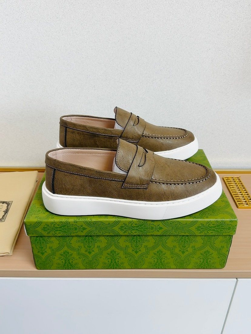 Gucci White-Sole Penny Loafers — front