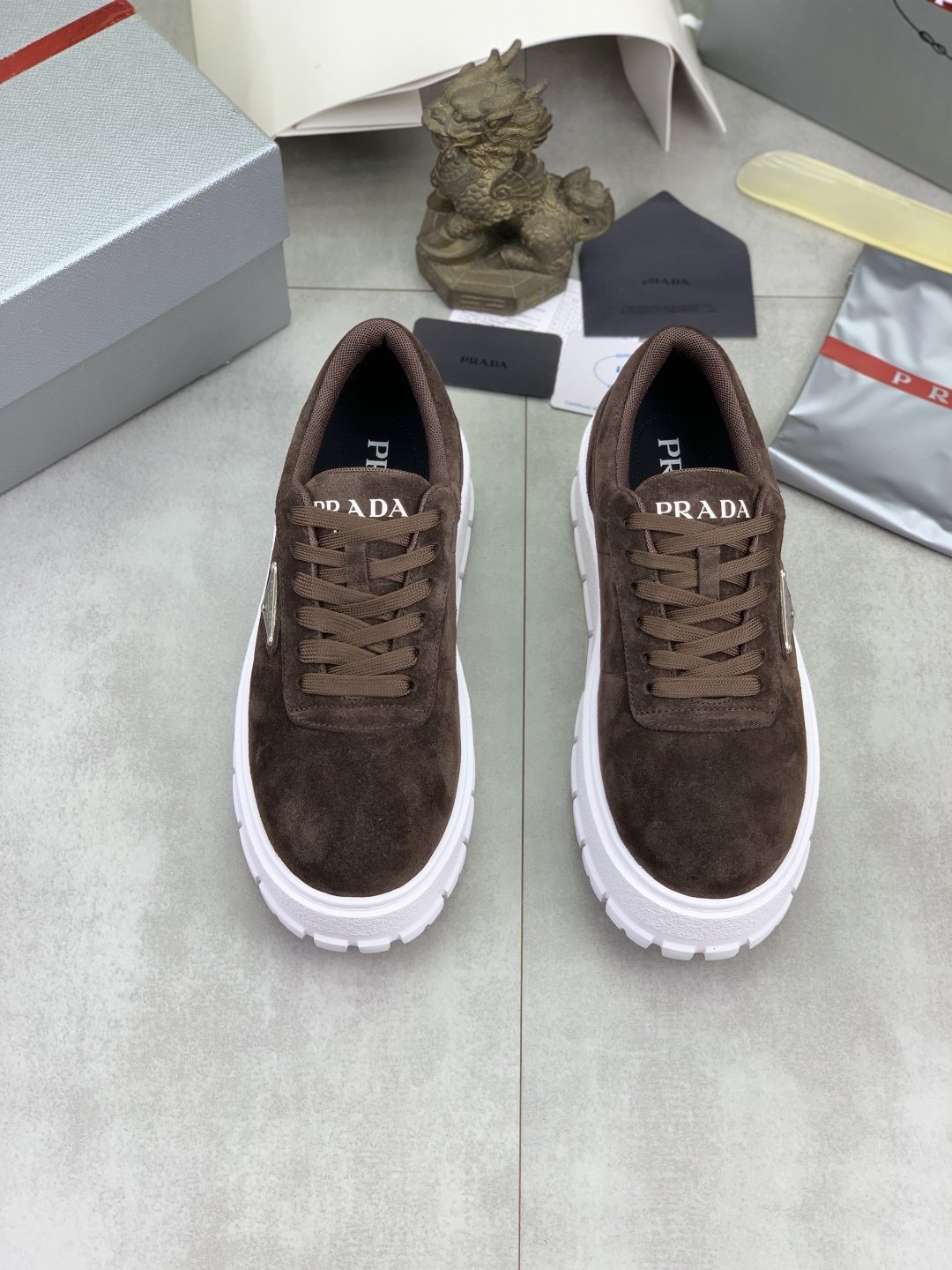 Prada Men's Lace-Up Sneakers with Ridged Soles — front