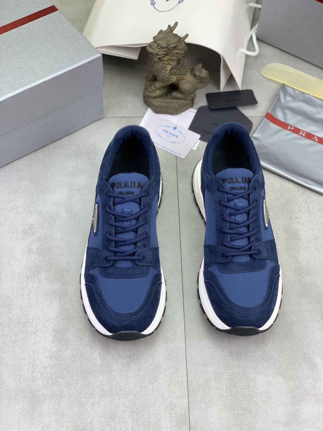 Prada Gray Paneled Men's Sneakers — front