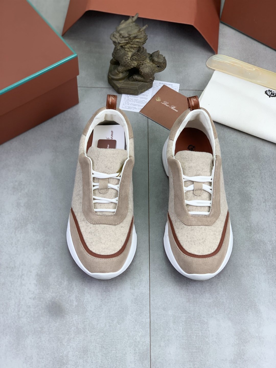 Loro Piana Contrast-Trim Lace-Up Sneakers — front