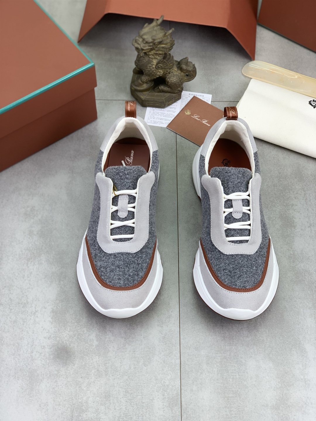 Loro Piana Contrast-Trim Lace-Up Sneakers — front