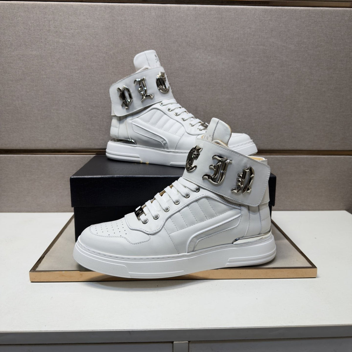 Philipp Plein Buckle-Strap High-Top Sneakers — model