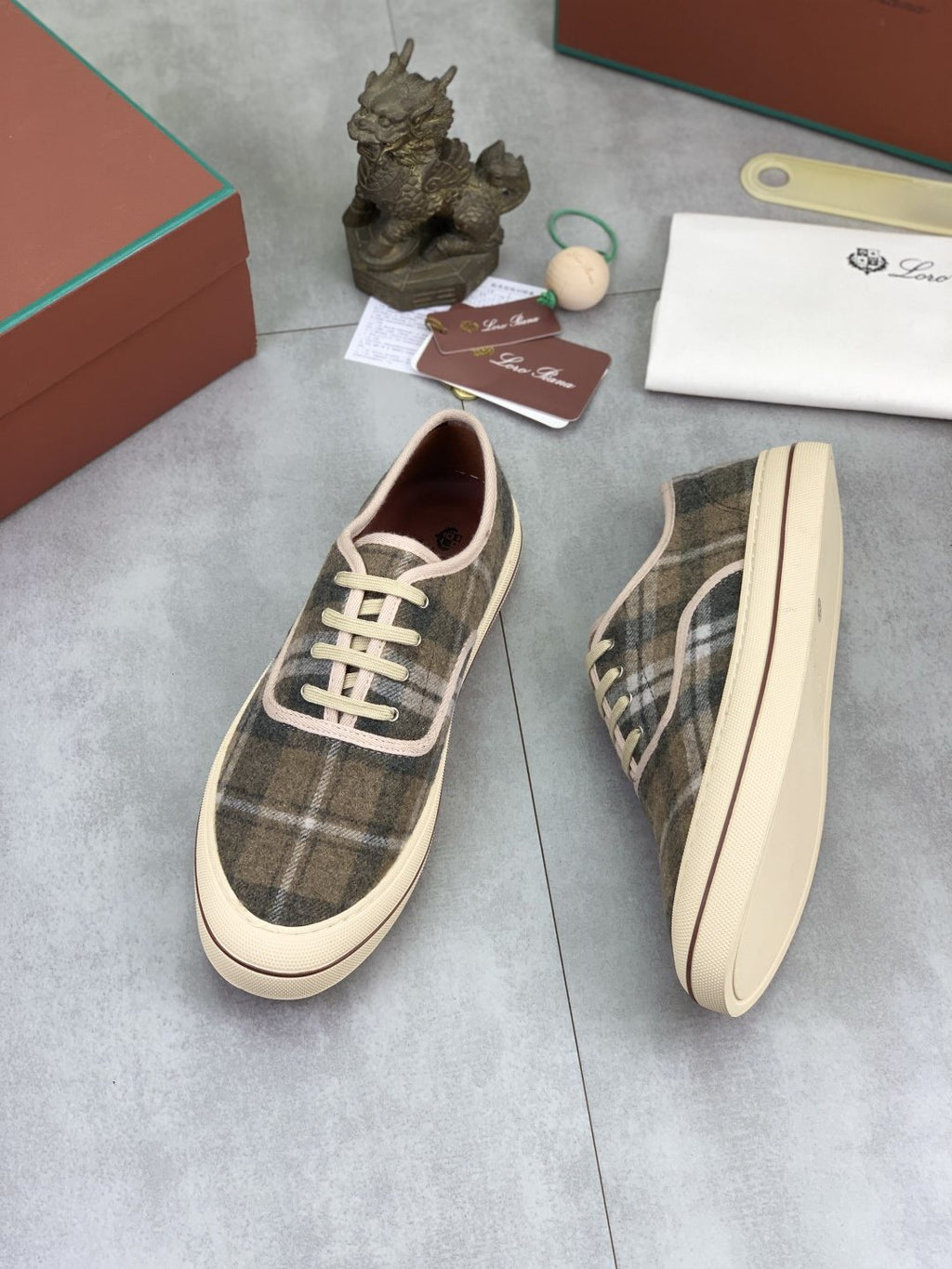 Loro Piana Plaid Lace-Up Casual Shoes — front